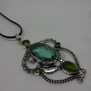 Gorgeous "MINT TOPAZ & PERIDOT" Handmade LACEY Sterling Pendant/Black Leather